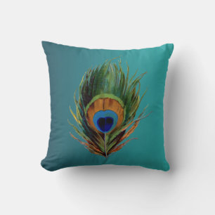 Vintage Peacock Feather Throw Pillow