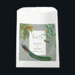 Vintage Peacock Feather Tropical Greenery Wedding  Favor Bag<br><div class="desc">A vintage peacock bird design with tropical greenery and damask pattern background. This design is ideal for all seasons. An elegant watercolor design in a contemporary theme. A classy wedding thank you favor bag with glorious peacock feathers and modern elements. Matching wedding invitations and other stationery items are also available....</div>