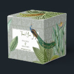Vintage Peacock Feather Tropical Greenery Wedding  Favor Boxes<br><div class="desc">A vintage peacock bird design with tropical greenery and damask pattern background. This design is ideal for all seasons. An elegant watercolor design in a contemporary theme. A classy wedding thank you favor box with glorious peacock feathers and modern elements. Matching wedding invitations and other stationery items are also available....</div>