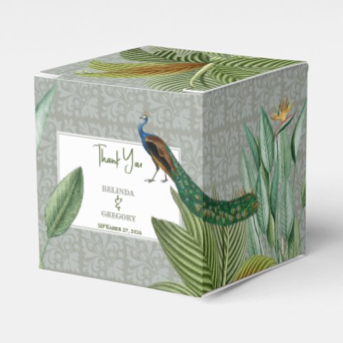 Vintage Peacock Feather Tropical Greenery Wedding  Favor Boxes