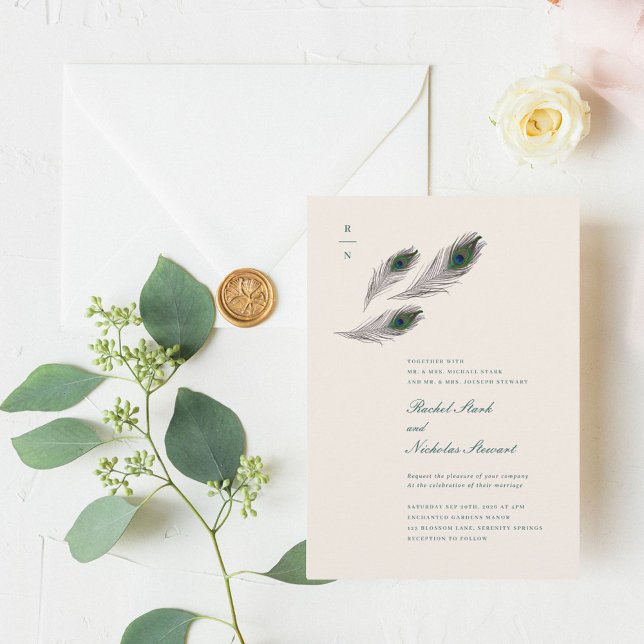 Vintage Peacock Feather Wedding Invitation (Creator Uploaded)