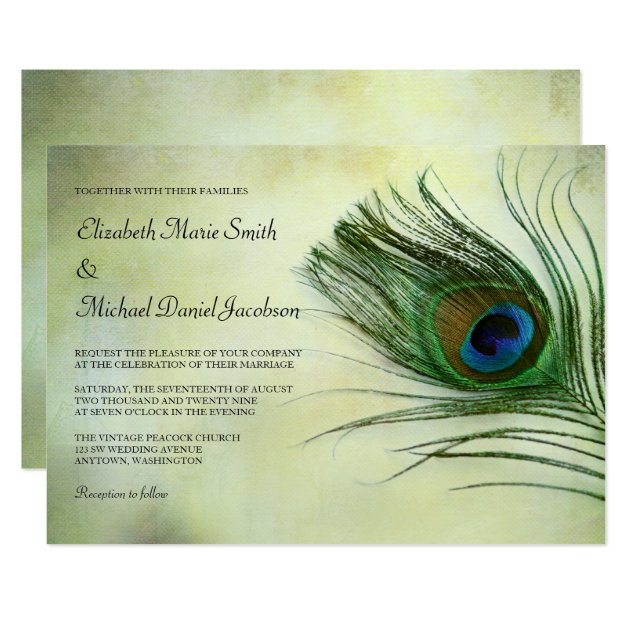 Vintage Peacock Feather Wedding Invitations