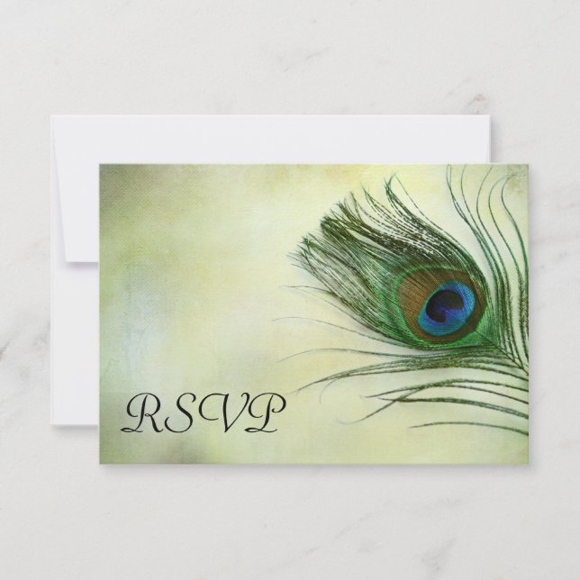 Vintage Peacock Feather Wedding RSVP Response Card (Front)