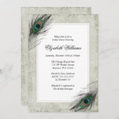 Vintage Peacock Feathers Bridal Shower Invitations (Front/Back)