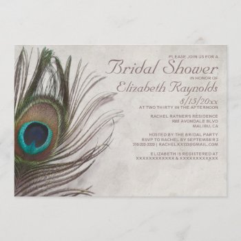 Vintage Peacock Feathers Bridal Shower Invitations by topinvitations at Zazzle