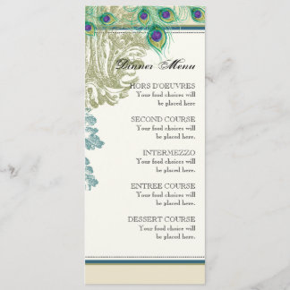 Vintage Peacock, Feathers, Dinner Menu Card