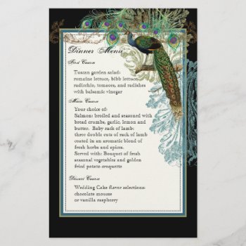 Vintage Peacock  Feathers  Dinner Menu Sheet by AudreyJeanne at Zazzle