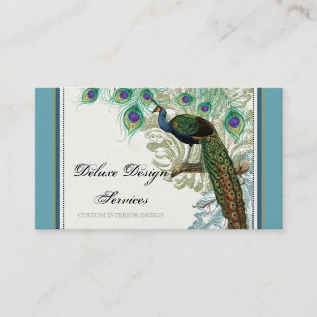 Vintage Peacock, Feathers - Elegant Business Cards (Front)