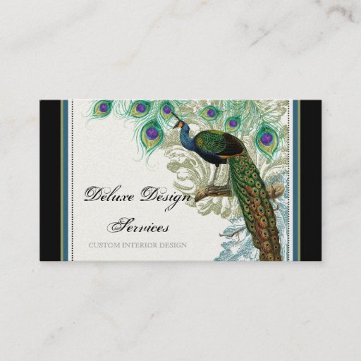Customizable Vintage Peacock, Feathers - Elegant Business Cards