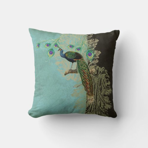 Vintage Peacock Feathers Etchings _ Kitchen Decor Throw Pillow