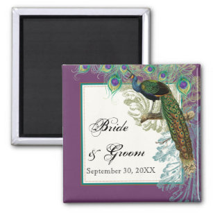 Vintage Peacock, Feathers n Etchings Save the Date Magnet