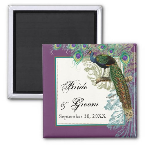 Vintage Peacock Feathers n Etchings Save the Date Magnet