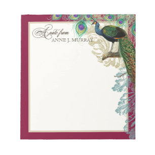 Vintage Peacock, Feathers n Etchings Save the Date Notepad