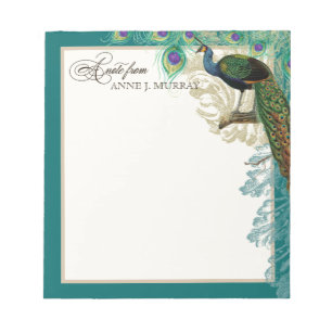 Vintage Peacock, Feathers n Etchings Swirl Antique Notepad