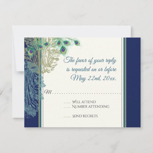 Vintage Peacock Feathers Navy Blue RSVP response