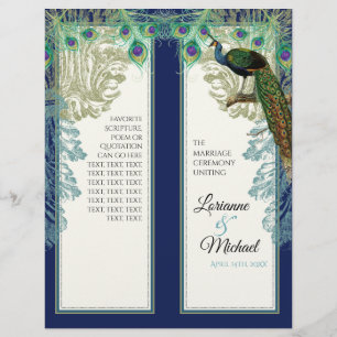 Vintage Peacock Feathers Navy Blue Wedding Program