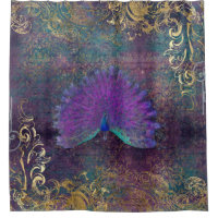 Vintage Peacock Feathers Purple Teal Gold Swirls 