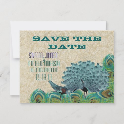 Vintage Peacock Feathers Save the Date Invitation