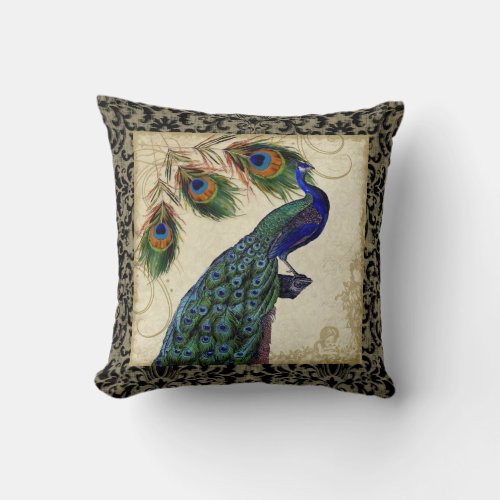 Vintage Peacock Feathers Vintage Decoratve Decor Throw Pillow