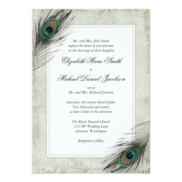 Vintage Peacock Feathers Wedding Invitation