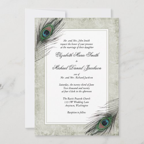 Vintage Peacock Feathers Wedding Invitation