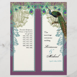 Vintage Peacock, Feathers - Wedding Program