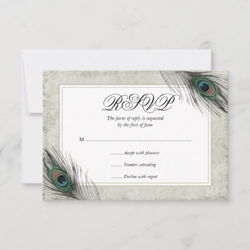 Vintage Peacock Feathers Wedding RSVP