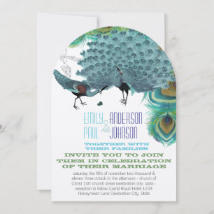 Vintage Peacock Feathers with Peacock Love Birds Invitation