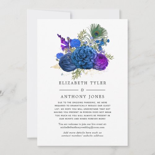 Vintage Peacock Floral Reduced Wedding Guests List Announcement
