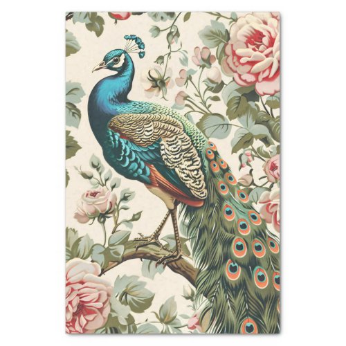 Vintage Peacock Floral Wallpaper Decoupage Tissue Paper