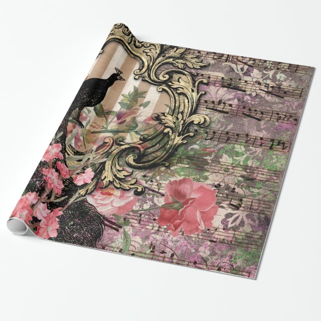 Vintage Peacock for all occasions Wrapping Paper (Unrolled)