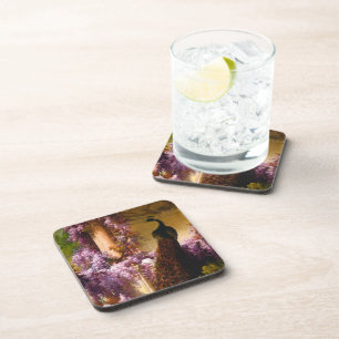 Vintage Peacock Garden Artwork Romantic Wisteria Beverage Coaster