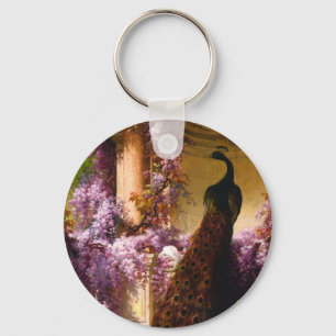 Vintage Peacock Garden Artwork Romantic Wisteria Keychain