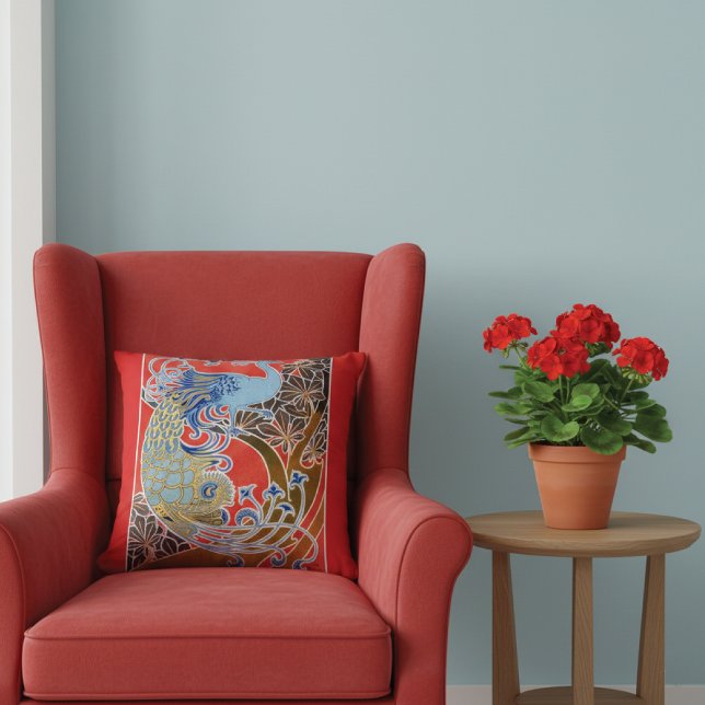 Vintage Peacock Gisbert Combaz Throw Pillow (Creator Uploaded)