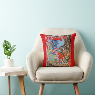 Vintage Peacock Gisbert Combaz Throw Pillow