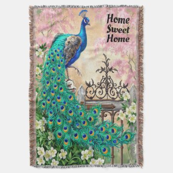 Vintage Peacock Home Sweet Home Throw Blanket by visionsoflife at Zazzle