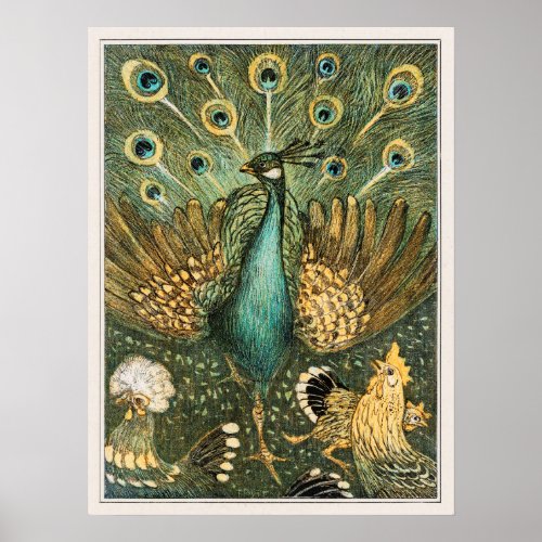 Vintage Peacock Illustration Poster