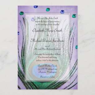 Vintage Peacock Jewels Purple Wedding Invitation
