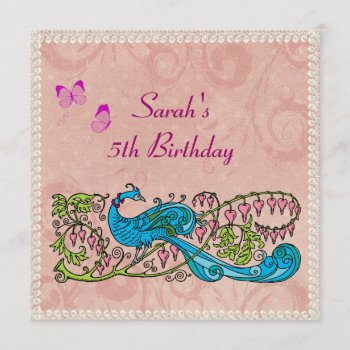 Vintage Peacock Lacy Pink Birthday Invitation by BabiesGalore at Zazzle