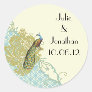 Vintage Peacock Lagoon Damask Sticker