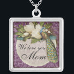 Vintage Peacock & Magnolias Bride's Necklace<br><div class="desc">This elegant Vintage peacock, damask, magnolias and swirls design is featured on a wide range of wedding products including invitations. This sterling silver keepsake necklace is perfect for a Bridal shower gift for the bride, for bridesmaids' gifts of jewelry to wear for the wedding. You can replace the bride and...</div>