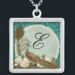 Vintage Peacock & Magnolias Bride's Necklace<br><div class="desc">This elegant Vintage peacock, damask, magnolias and swirls design is featured on a wide range of wedding products including invitations. This sterling silver keepsake necklace is perfect for a Bridal shower gift for the bride, for bridesmaids' gifts of jewelry to wear for the wedding. You can replace the bride and...</div>