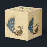 Vintage Peacock Monogram Wedding Favor Box<br><div class="desc">This beautiful design, called Vintage Peacock Monogram Wedding, has a pretty vintage inspired design. The background is a dark cream with small speckles. On the front of the invitation there is a hand drawn pen and ink sketch of a circle medallion accented with blue floral leaf designs. On either side...</div>