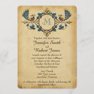 Vintage Peacock Monogram Wedding Invitation