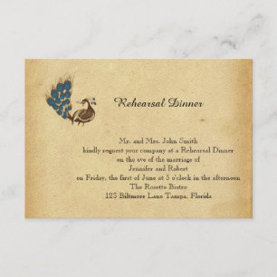 Vintage Peacock Monogram Wedding Rehearsal Invitation