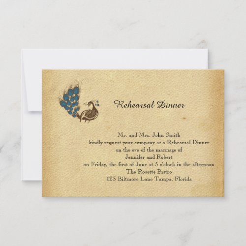 Vintage Peacock Monogram Wedding Rehearsal Custom Announcements