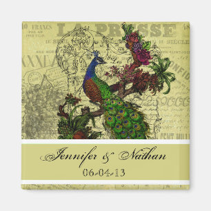 Vintage Peacock Names and Date Magnet