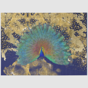 Vintage Peacock Navy Blue Gold Leopard Decoupage Tissue Paper