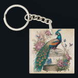 Vintage Peacock on Bird Cage Victorian  Keychain<br><div class="desc">Vintage Peacock on Bird Cage Victorian Art Design</div>