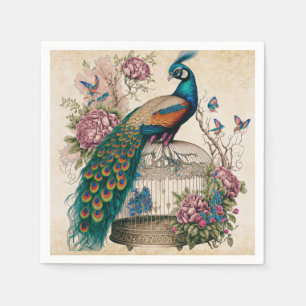 Vintage Peacock on Bird Cage Victorian Napkins